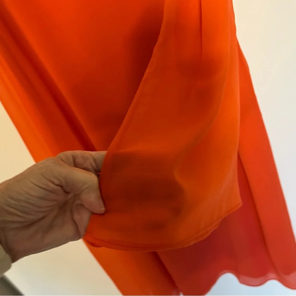Soft Surroundings Orange Caramba One Shoulder Georgette chiffon dress large - Picture 3 of 6
